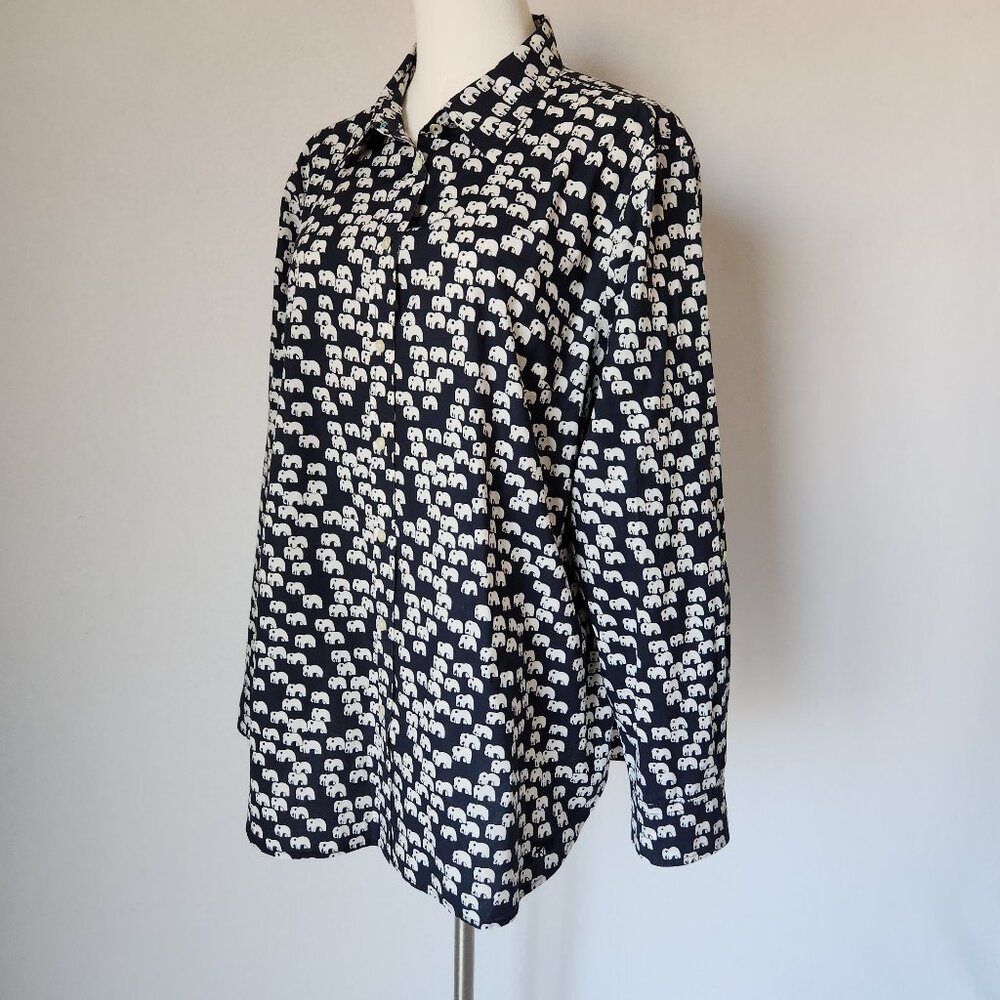 Talbots Elephant Printed Button-Up Tunic Shirt Lo… - image 2